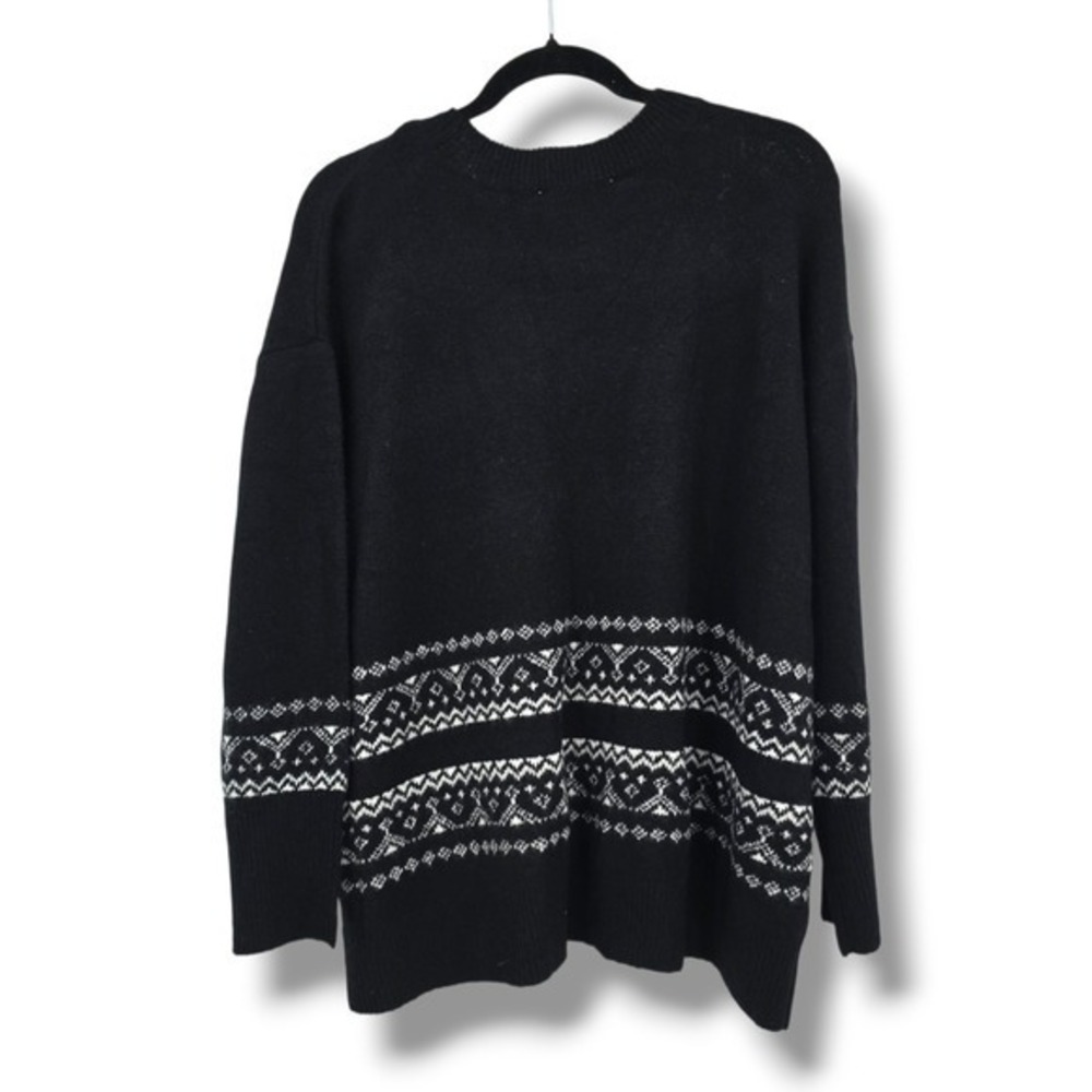 New CeCe Womens 2X Black Fair Isle Pearl Embellished Long Sleeve Knit Sweater‎ - Picture 2 of 11